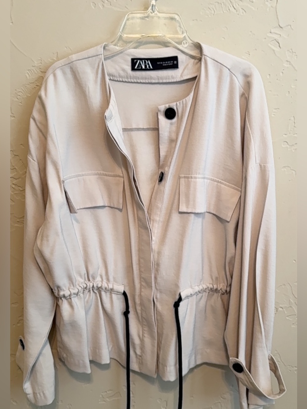 ZARA Cream Drawstring Waist Utility Jacket